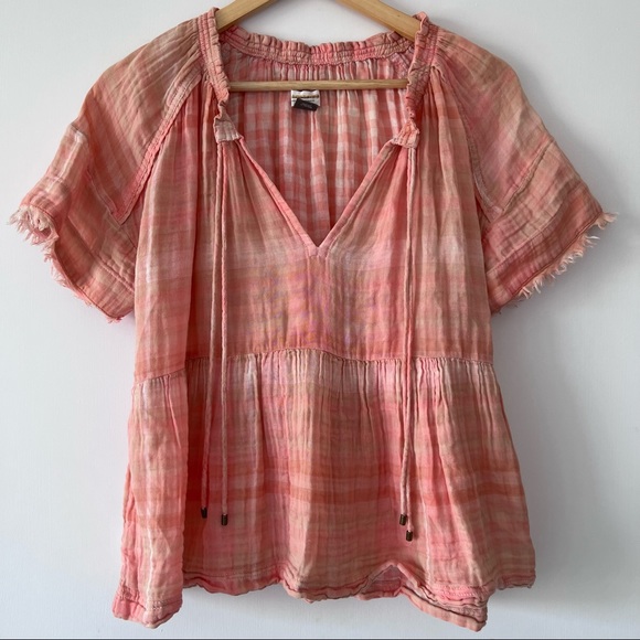 Anthropologie Gingham Orange Baby Doll Shirt - Picture 2 of 7